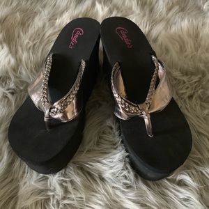 Slip on wedge flip flops